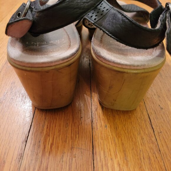Dansko JACINDA Perforated Leather Sandals 41 Black Tan Wedge Open Toe 10.5 11 - Picture 4 of 8
